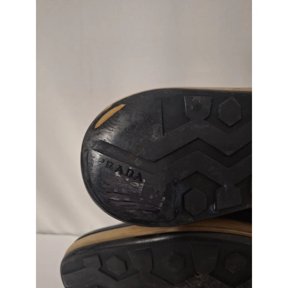 PRADA Mens Leather Loafers Sz 9.5 Brown Chunky Preppy Vintage Y2K School Teacher